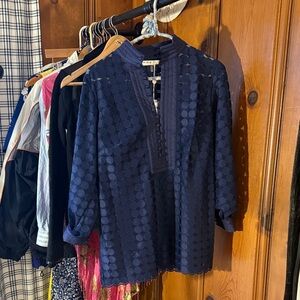 NWT Trina Turk Navy Blue Textured Blouse